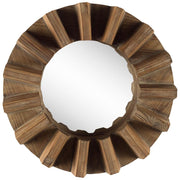 Sprocket 17" Round Walnut Finish Frame Wall Mirror-Mirrors-DECOROLALA