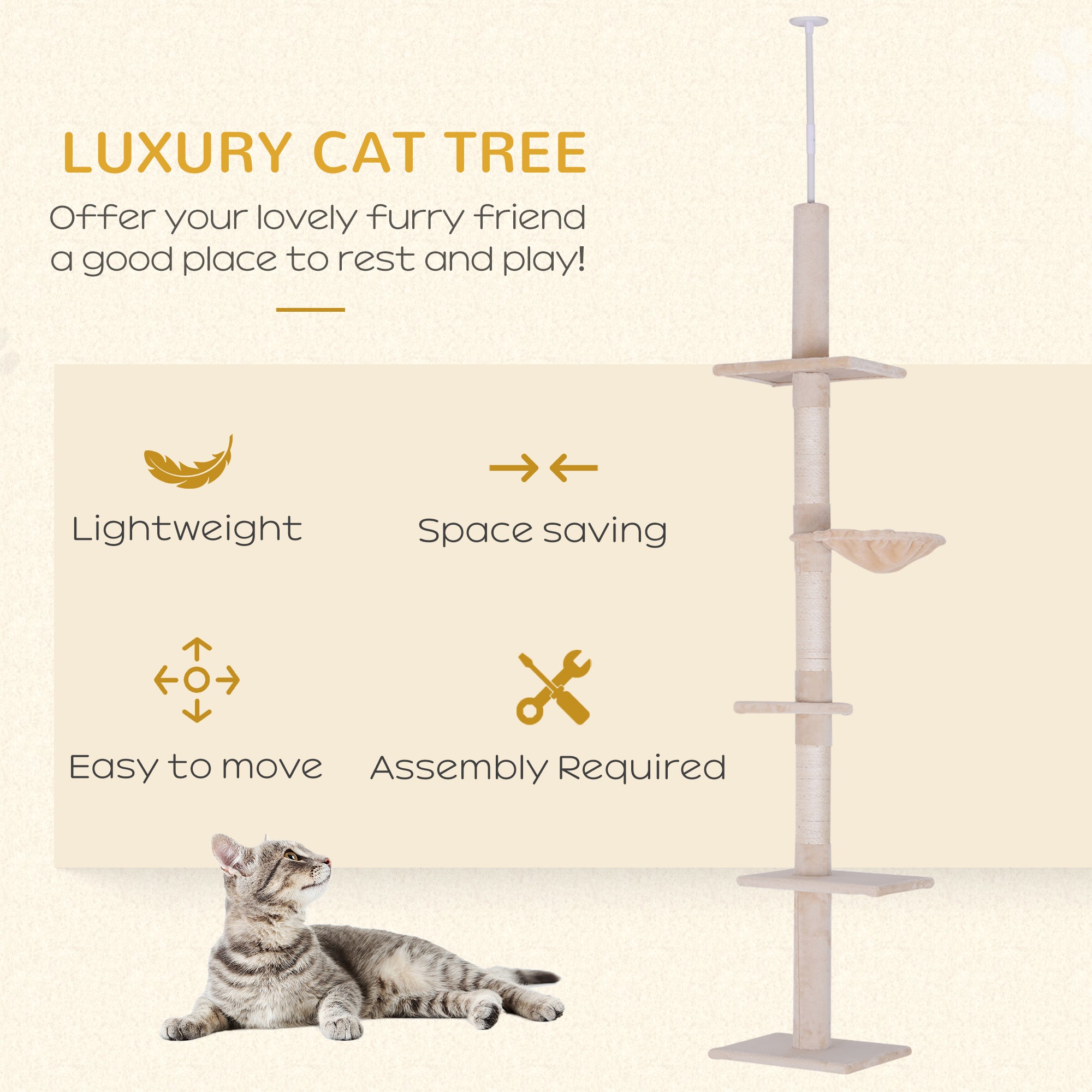 8.5ft Cat Climbing Tree 5-Tier Kitty Activity Center with Scratching Post Beige