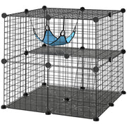2 Tier Cat Cage Crate, DIY Pet Playpen with 2 Doors, Ladder, Hammock, Perch, Indoor Playpen for Kittens, Black