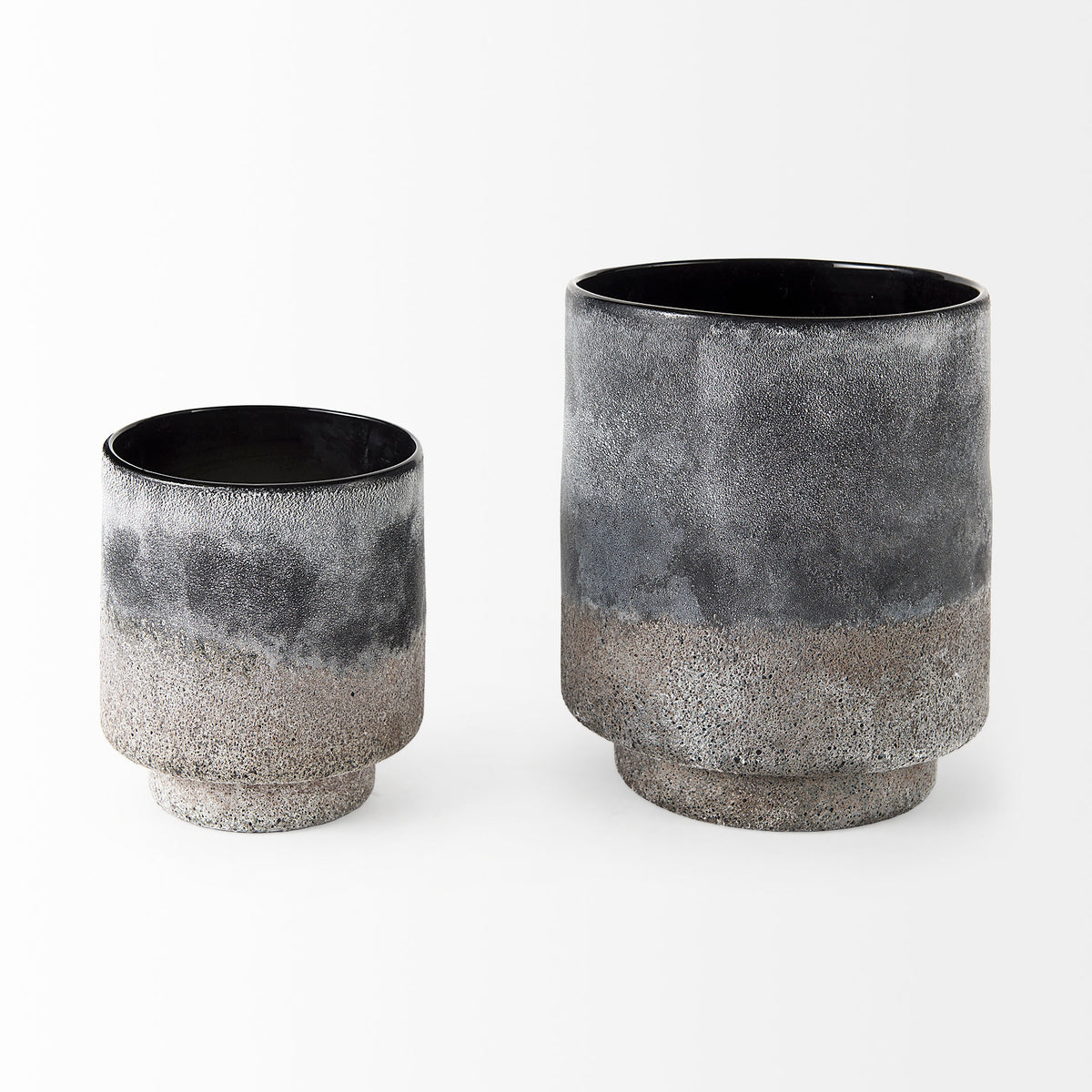 Squally 8.0L x 8.0W x 8.6H Black/Brown Glass Ombre Textured Vase-Vase-DECOROLALA