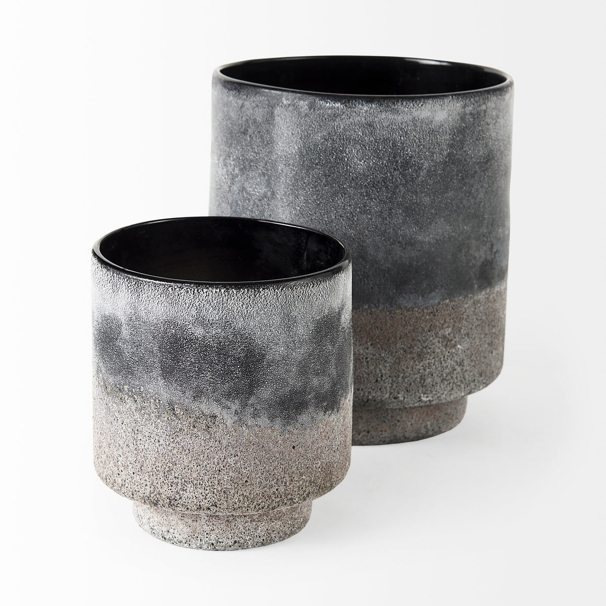 Squally 8.0L x 8.0W x 8.6H Black/Brown Glass Ombre Textured Vase-Vase-DECOROLALA