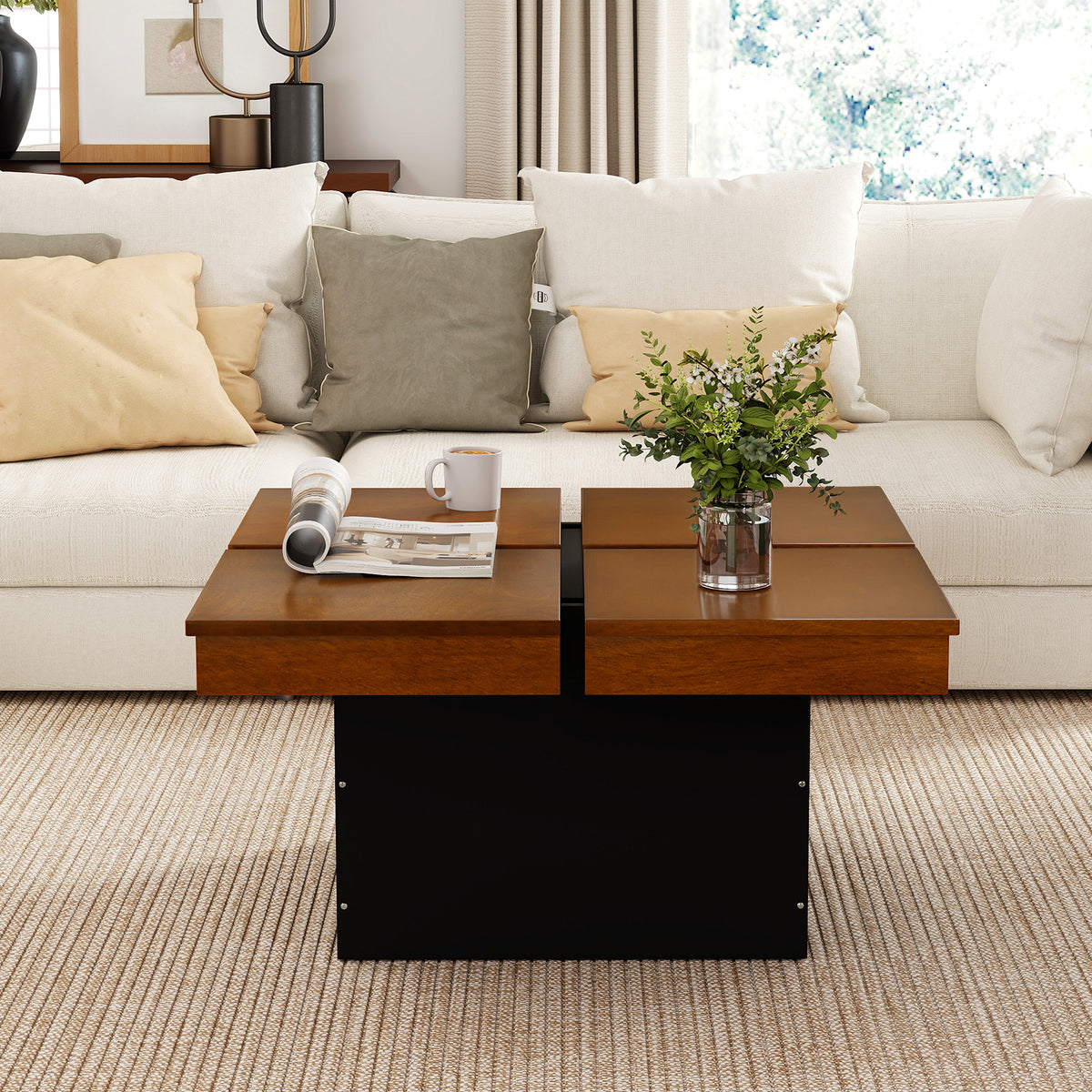 Square Coffee Table Mid Century Modern Center Table-Walnut-Coffee Tables-DECOROLALA