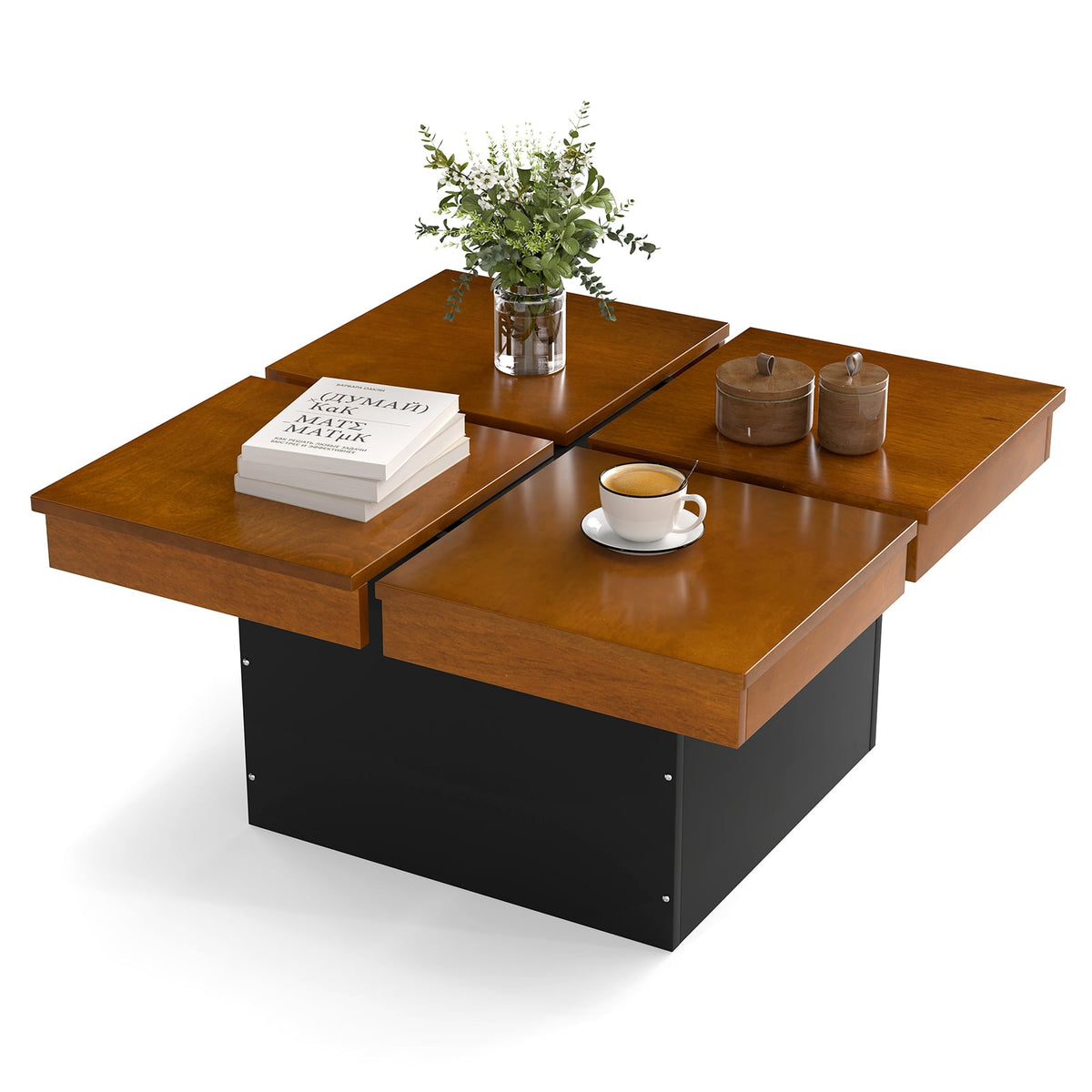 Square Coffee Table Mid Century Modern Center Table-Walnut-Coffee Tables-DECOROLALA