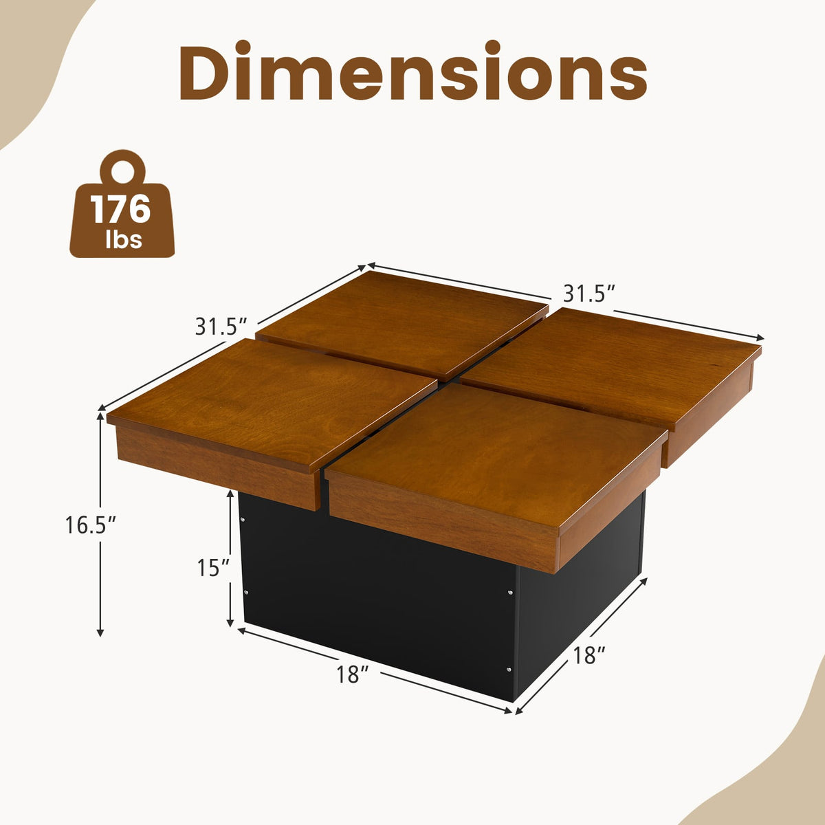 Square Coffee Table Mid Century Modern Center Table-Walnut-Coffee Tables-DECOROLALA