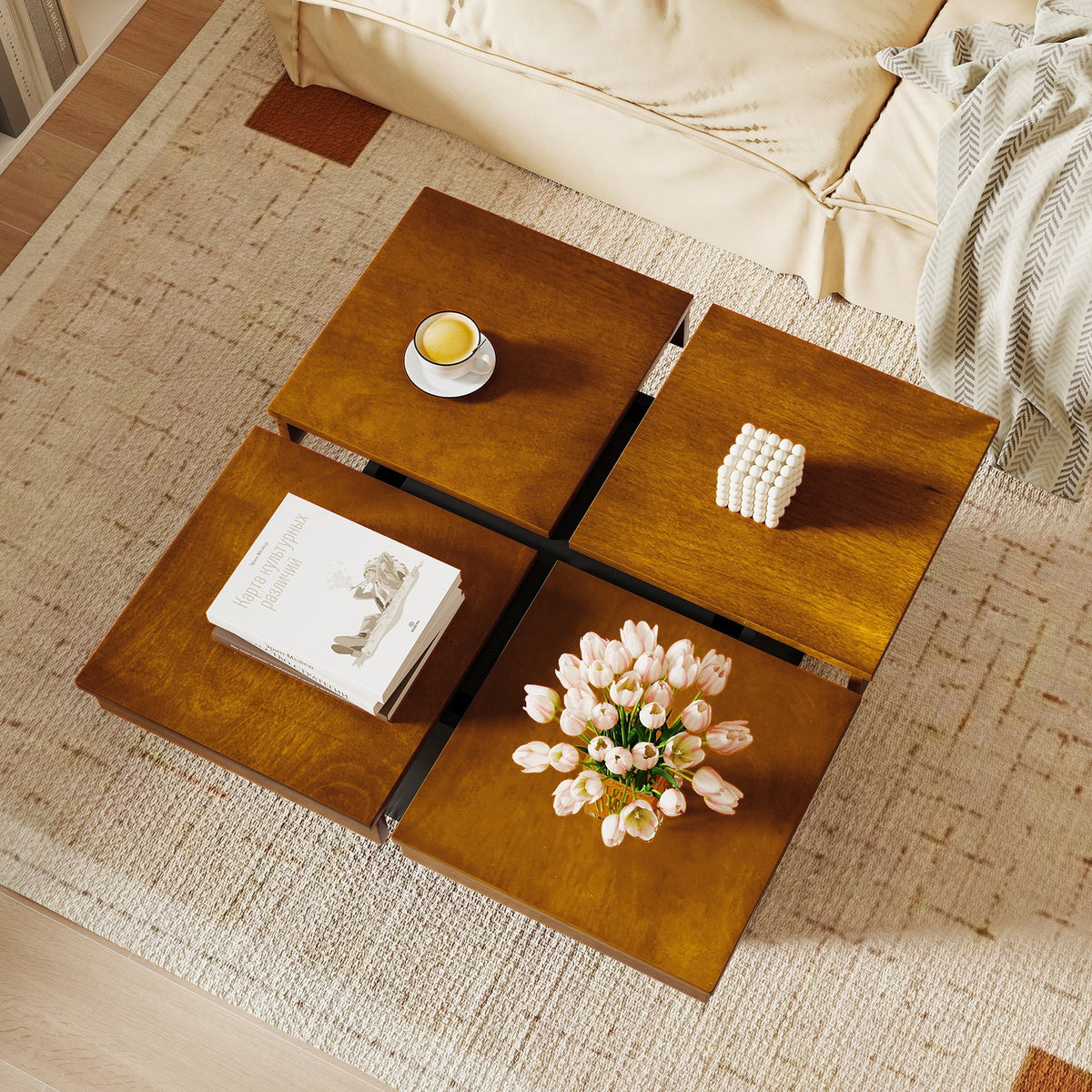 Square Coffee Table Mid Century Modern Center Table-Walnut-Coffee Tables-DECOROLALA
