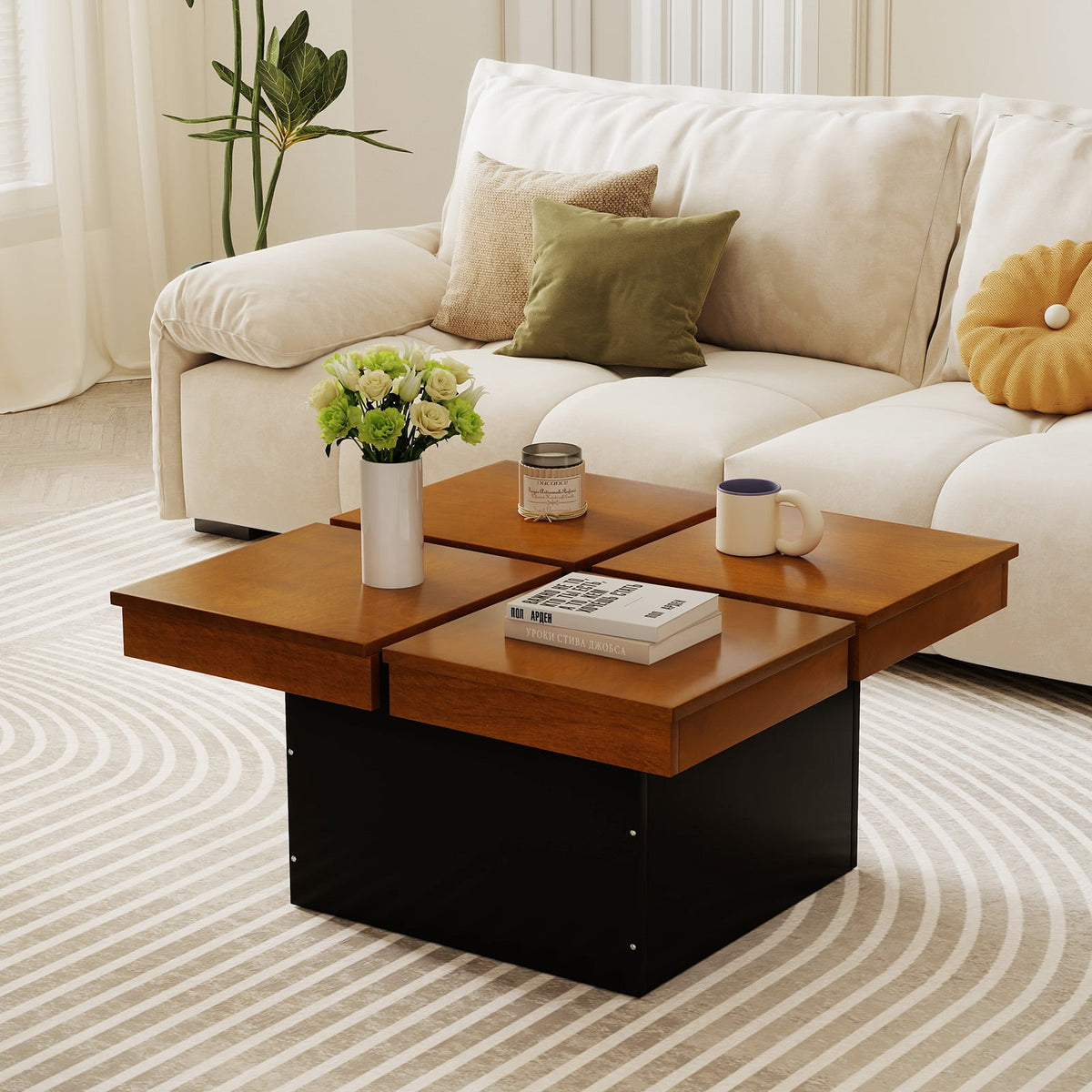 Square Coffee Table Mid Century Modern Center Table-Walnut-Coffee Tables-DECOROLALA
