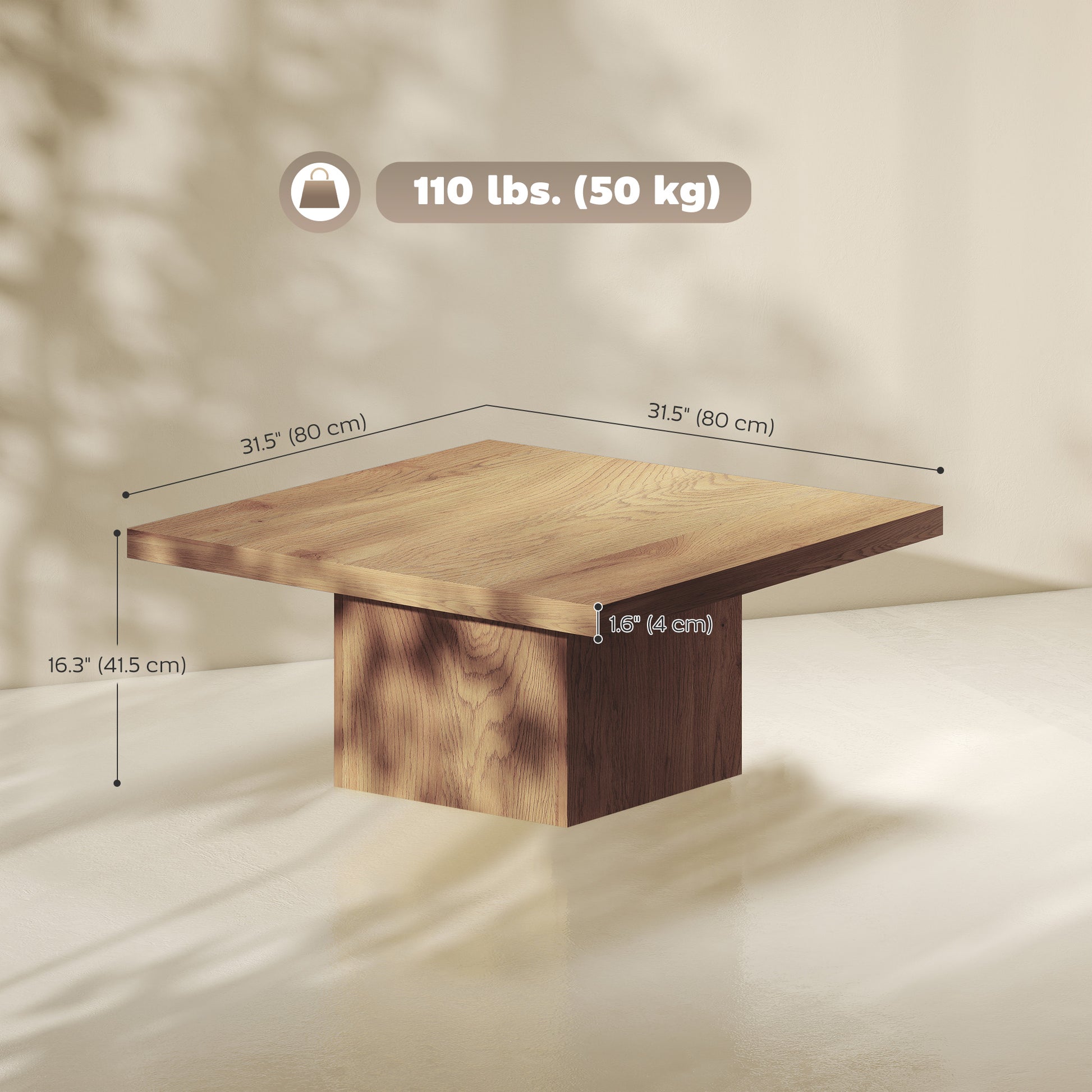 Square Coffee Table - Natural Wood 31.5" Modern Center Table-Home Furnishings > Living Room Furniture > Coffee Tables-DECOROLALA