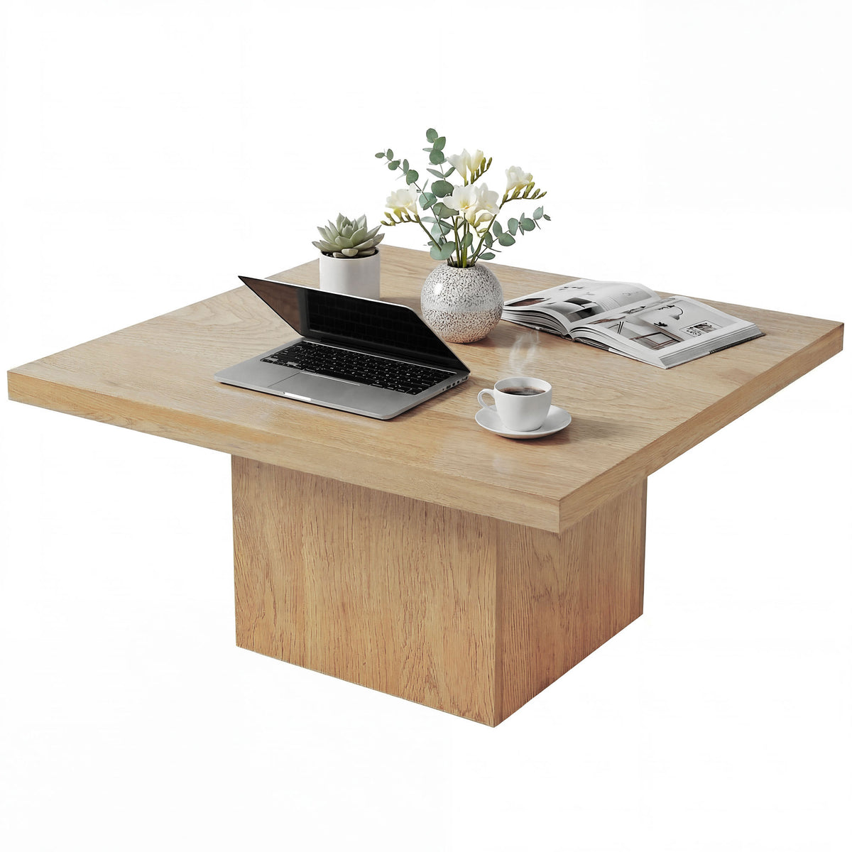 Square Coffee Table - Natural Wood 31.5" Modern Center Table-Home Furnishings > Living Room Furniture > Coffee Tables-DECOROLALA