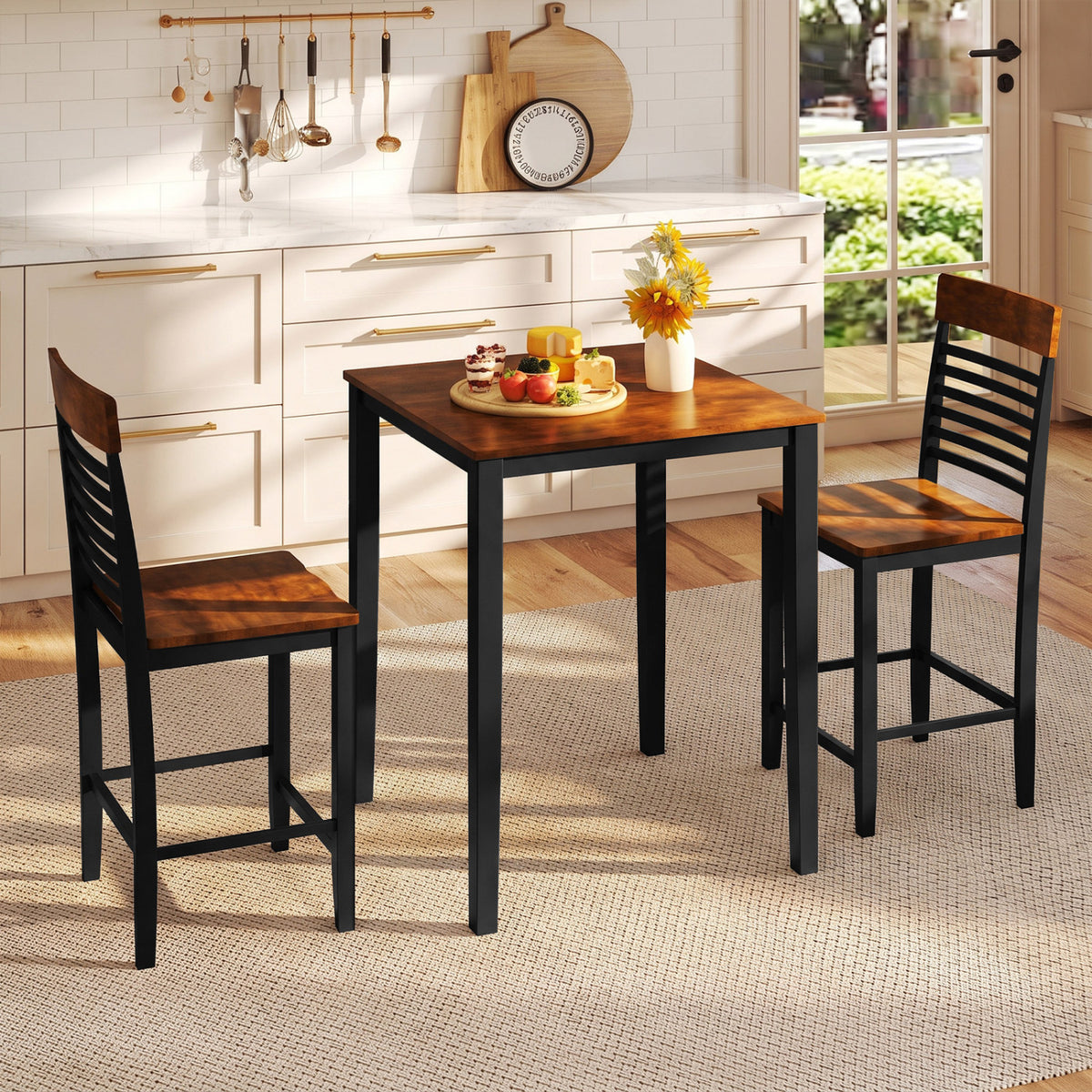 Square Dining Table with Solid Wood Frame for 4-Person-Black-Dining Tables-DECOROLALA