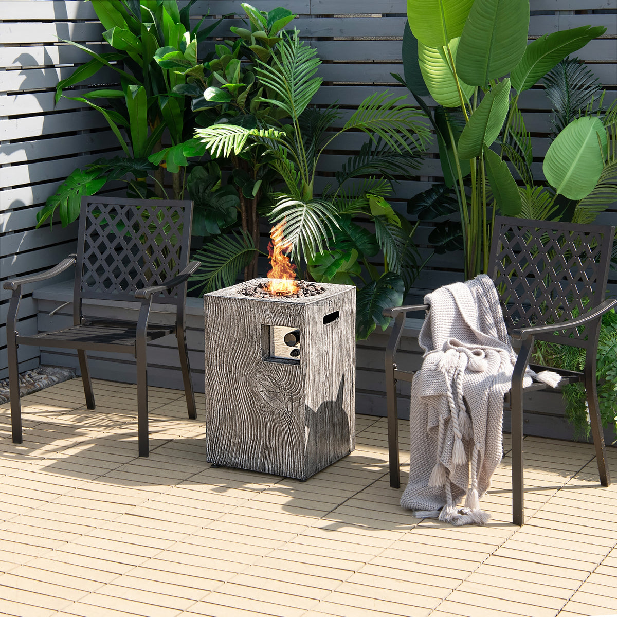 Square Outdoor Propane Fire Pit with Lava Rocks Waterproof Cover 30000 BTU-Fire Pit Tables-DECOROLALA