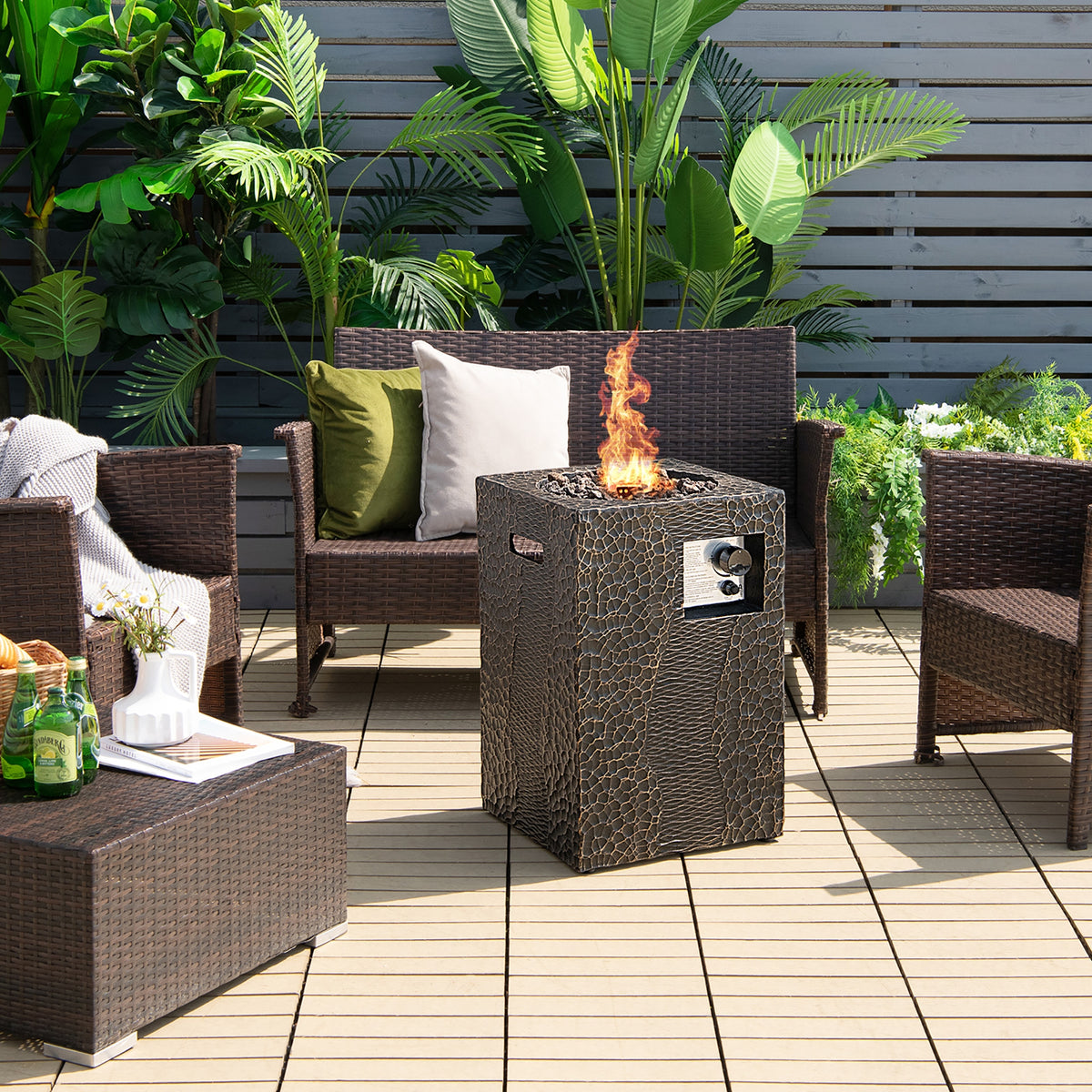 Square Outdoor Propane Fire Pit with Lava Rocks Waterproof Cover 30000 BTU-Fire Pit Tables-DECOROLALA