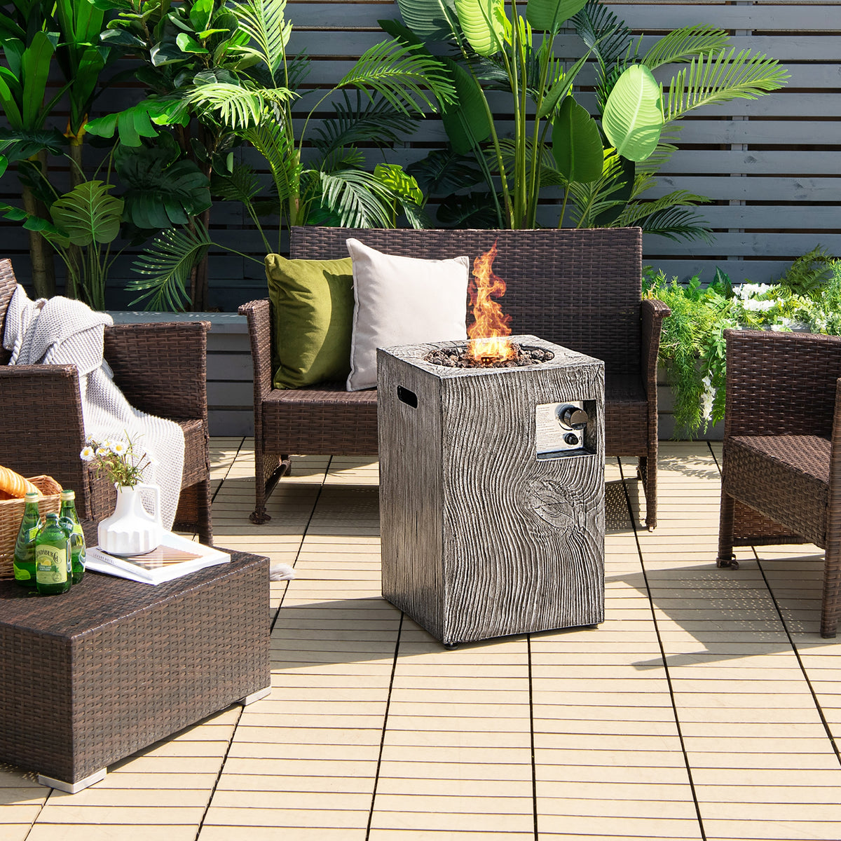 Square Outdoor Propane Fire Pit with Lava Rocks Waterproof Cover 30000 BTU-Fire Pit Tables-DECOROLALA