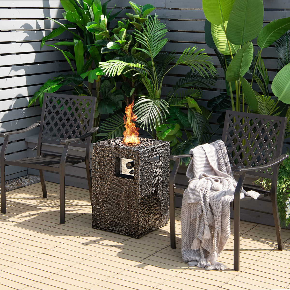 Square Outdoor Propane Fire Pit with Lava Rocks Waterproof Cover 30000 BTU-Fire Pit Tables-DECOROLALA