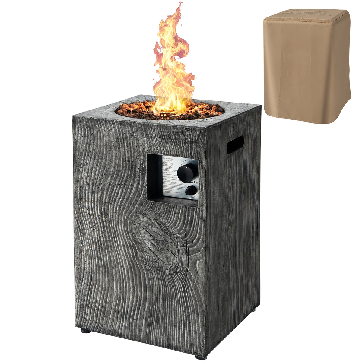 Square Outdoor Propane Fire Pit with Lava Rocks Waterproof Cover 30000 BTU-Fire Pit Tables-DECOROLALA