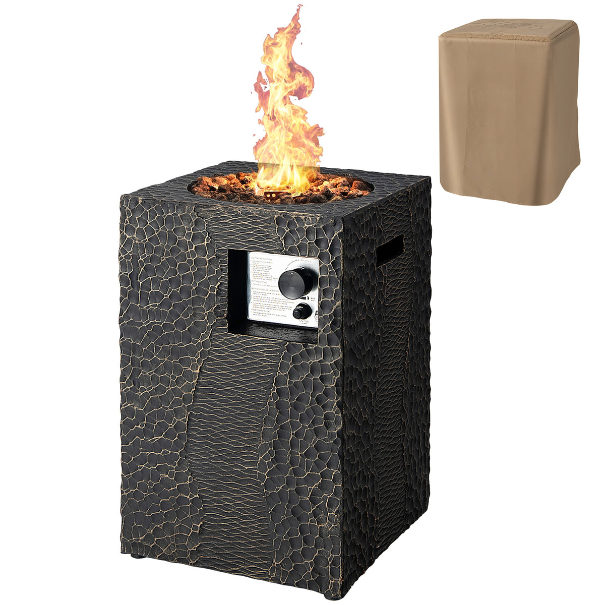 Square Outdoor Propane Fire Pit with Lava Rocks Waterproof Cover 30000 BTU-Fire Pit Tables-DECOROLALA
