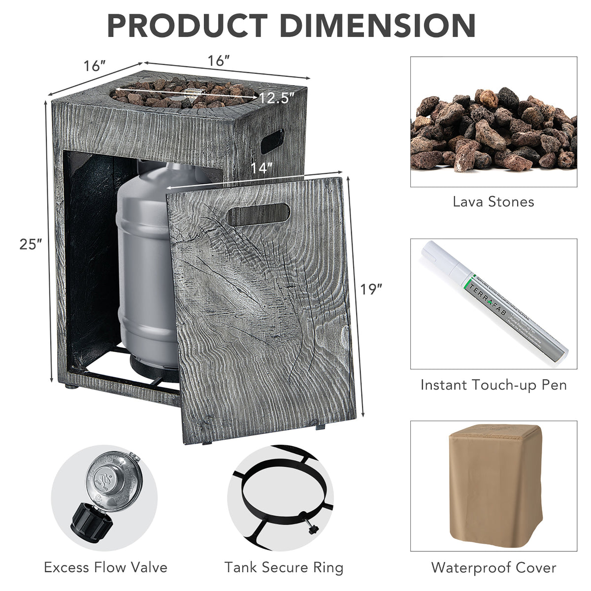 Square Outdoor Propane Fire Pit with Lava Rocks Waterproof Cover 30000 BTU-Fire Pit Tables-DECOROLALA