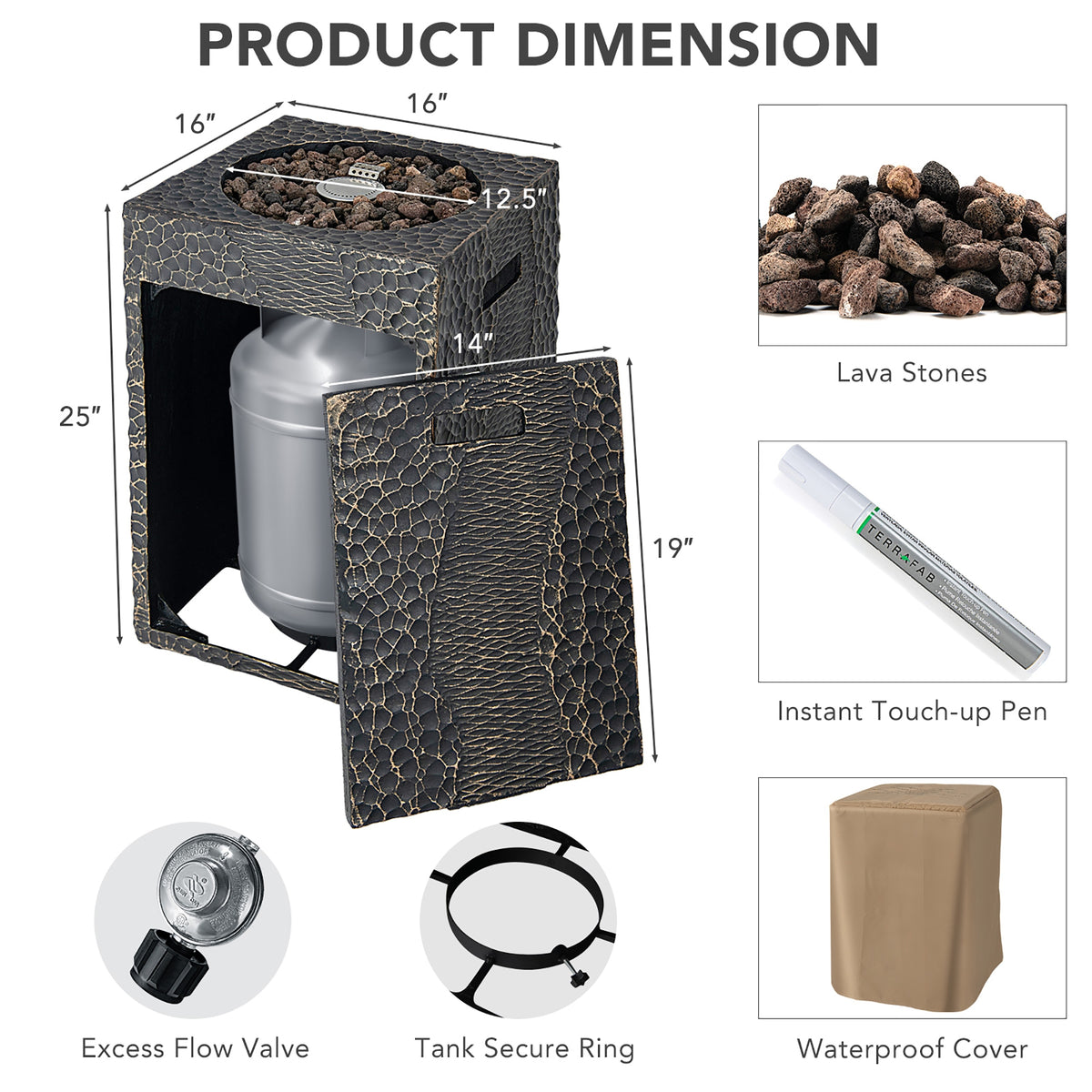 Square Outdoor Propane Fire Pit with Lava Rocks Waterproof Cover 30000 BTU-Fire Pit Tables-DECOROLALA
