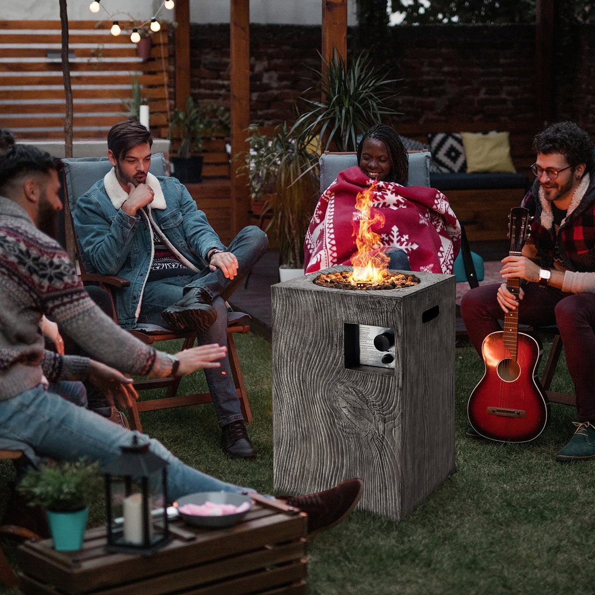 Square Outdoor Propane Fire Pit with Lava Rocks Waterproof Cover 30000 BTU-Fire Pit Tables-DECOROLALA