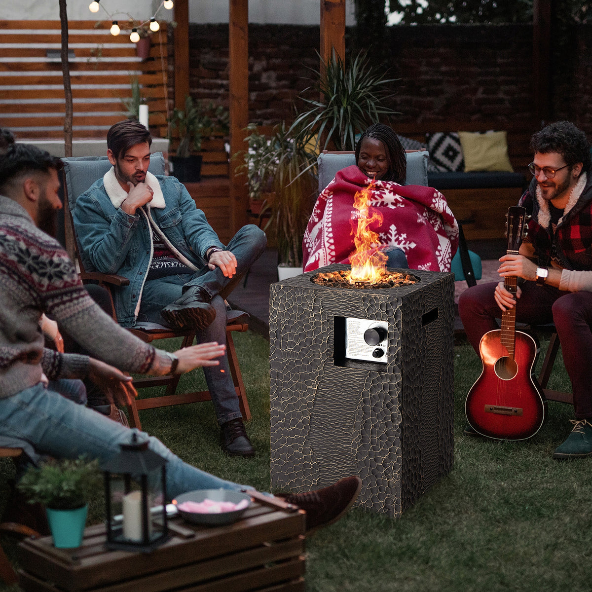 Square Outdoor Propane Fire Pit with Lava Rocks Waterproof Cover 30000 BTU-Fire Pit Tables-DECOROLALA