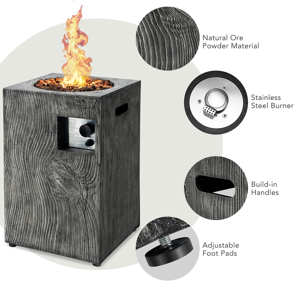 Square Outdoor Propane Fire Pit with Lava Rocks Waterproof Cover 30000 BTU-Fire Pit Tables-DECOROLALA