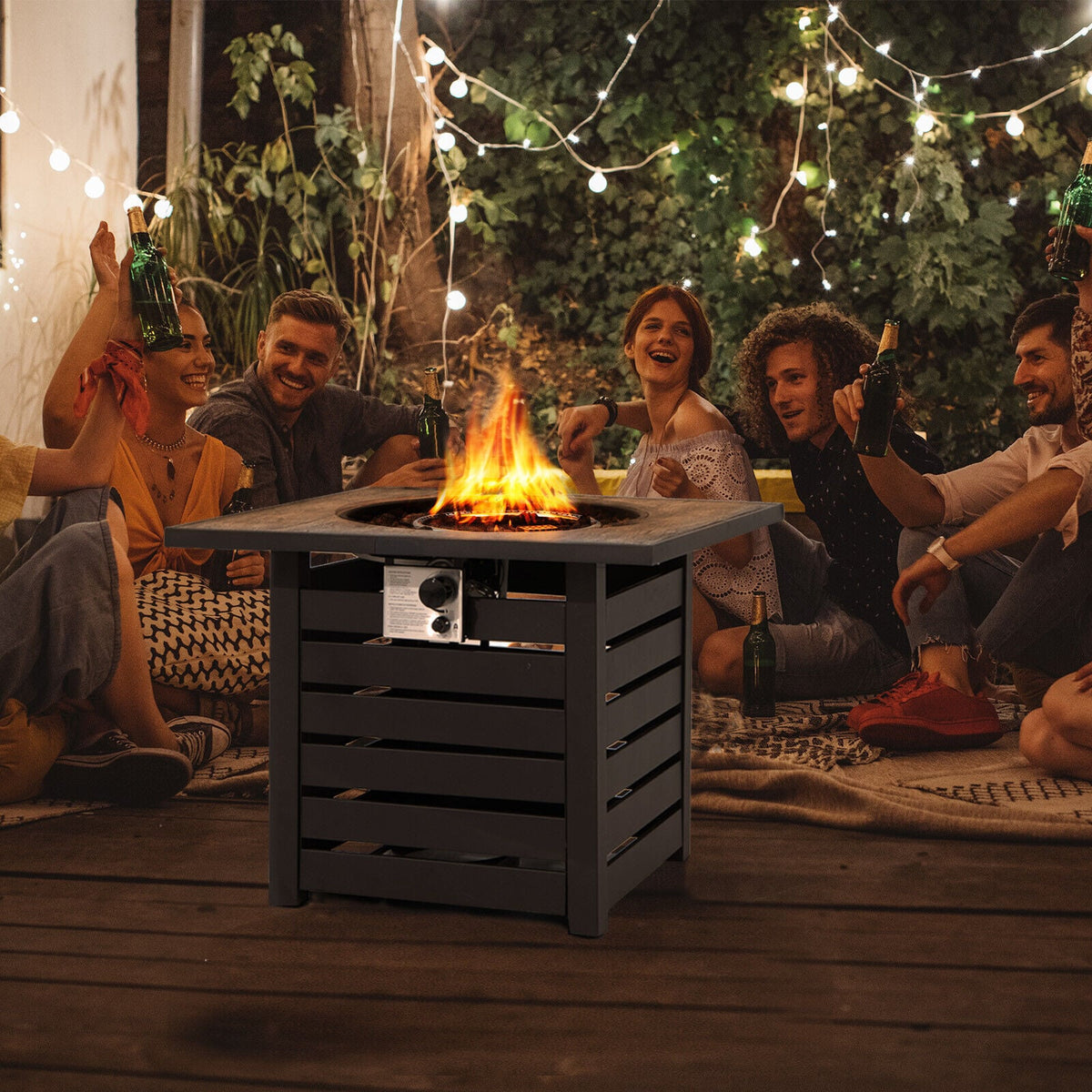 Square Propane Fire Pit Table with Lava Rocks and Rain Cover-Fire Pit Tables-DECOROLALA