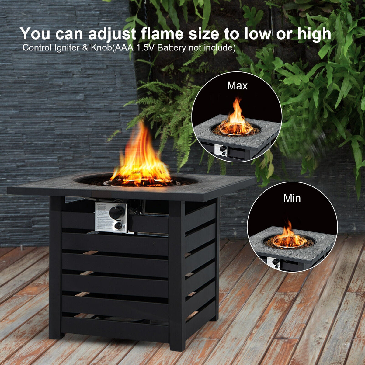 Square Propane Fire Pit Table with Lava Rocks and Rain Cover-Fire Pit Tables-DECOROLALA