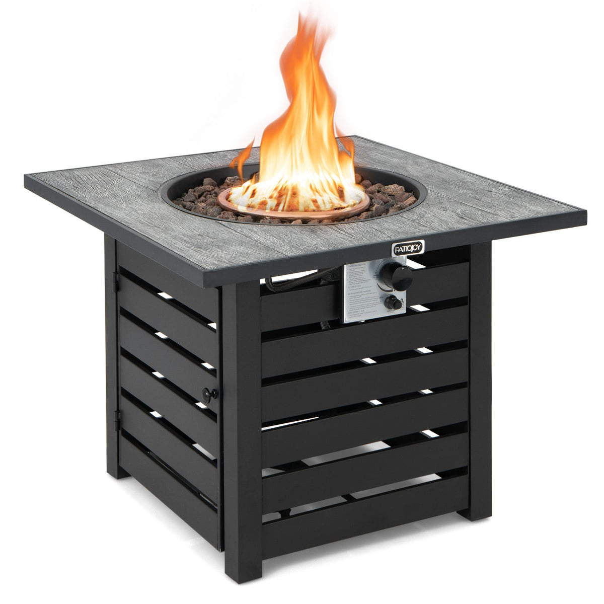 Square Propane Fire Pit Table with Lava Rocks and Rain Cover-Fire Pit Tables-DECOROLALA