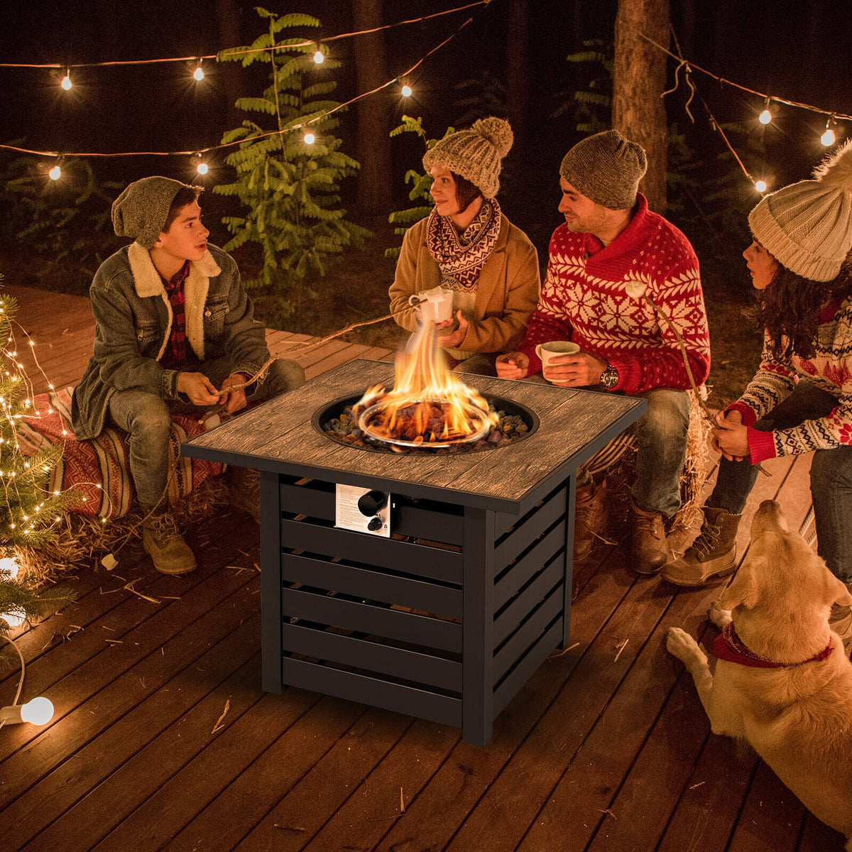 Square Propane Fire Pit Table with Lava Rocks and Rain Cover-Fire Pit Tables-DECOROLALA