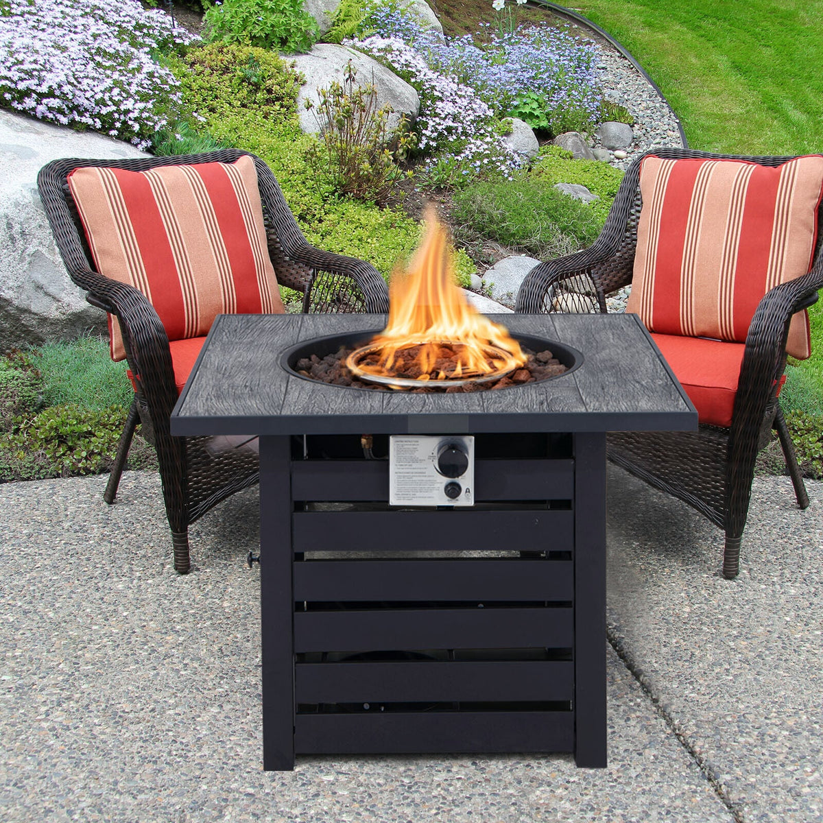 Square Propane Fire Pit Table with Lava Rocks and Rain Cover-Fire Pit Tables-DECOROLALA