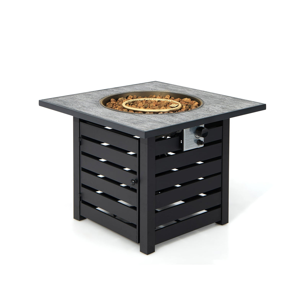Square Propane Fire Pit Table with Lava Rocks and Rain Cover-Fire Pit Tables-DECOROLALA