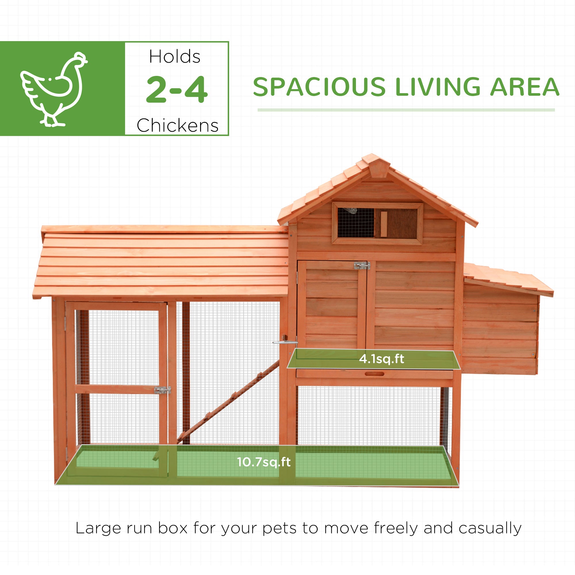 82" Deluxe Chicken Coop Wooden Large Hen House with Run and Nesting Box for Hens Rabbits, Orange
