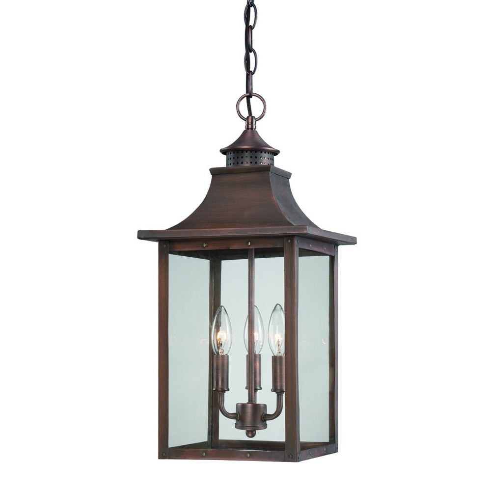 St. Charles 3-Light Acopper Patina Hanging Light-Chandeliers-DECOROLALA