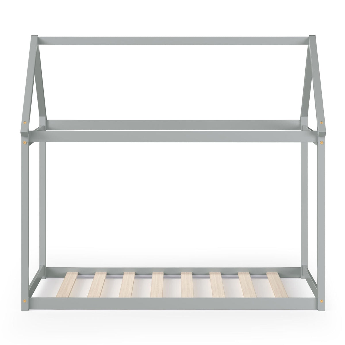 Stable Kids Platform Floor Bed with Roof and Heavy-Duty Slats-Gray-Simple Bed Frame-DECOROLALA