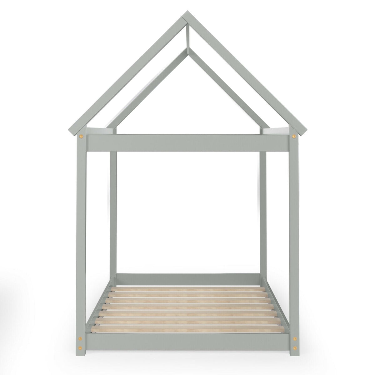 Stable Kids Platform Floor Bed with Roof and Heavy-Duty Slats-Gray-Simple Bed Frame-DECOROLALA