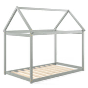 Stable Kids Platform Floor Bed with Roof and Heavy-Duty Slats-Gray-Simple Bed Frame-DECOROLALA