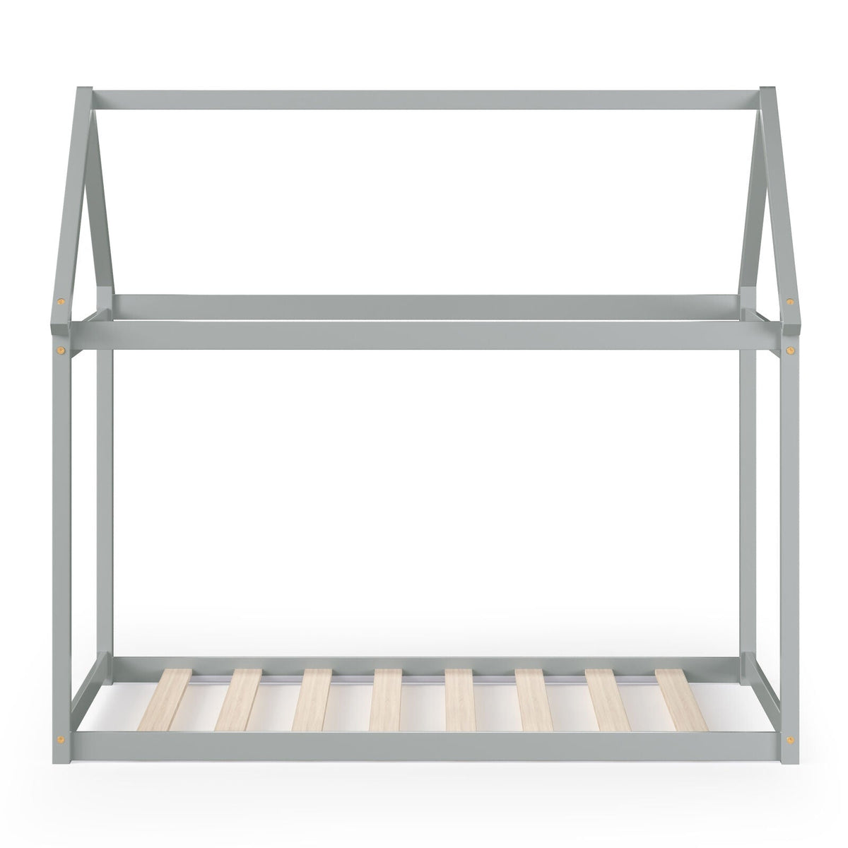 Stable Kids Platform Floor Bed with Roof and Heavy-Duty Slats-Simple Bed Frame-DECOROLALA