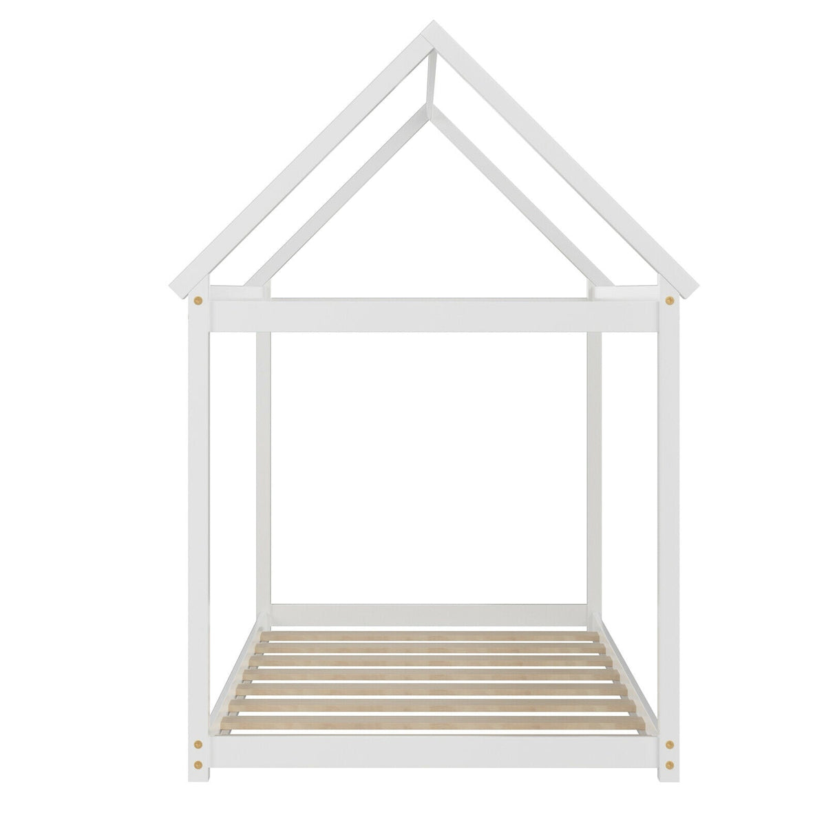 Stable Kids Platform Floor Bed with Roof and Heavy-Duty Slats-Simple Bed Frame-DECOROLALA