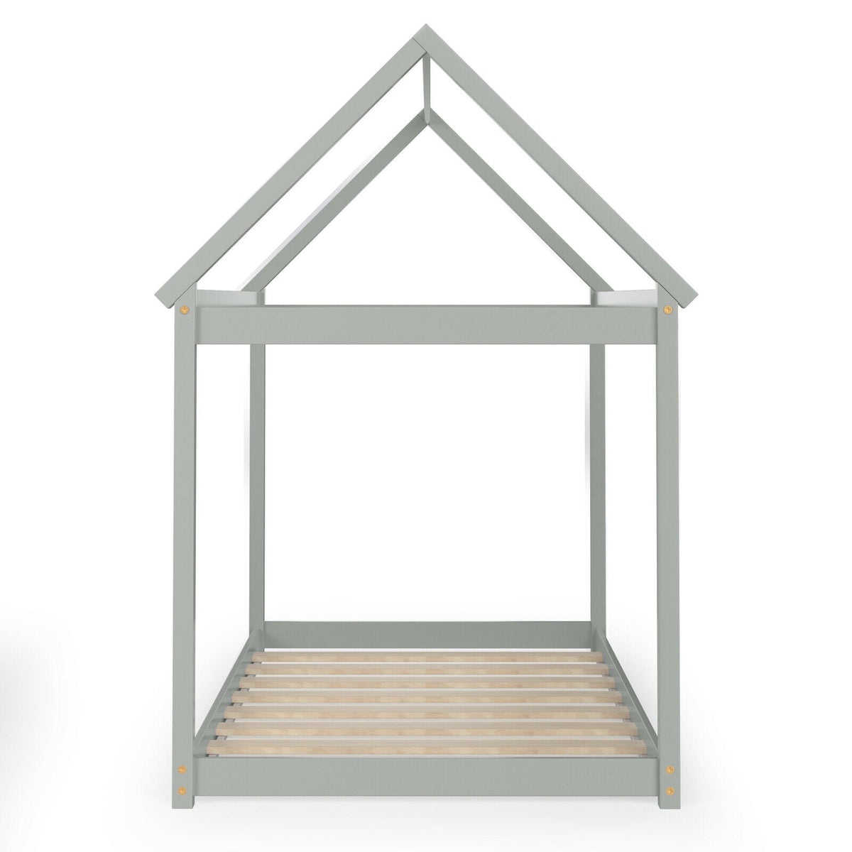 Stable Kids Platform Floor Bed with Roof and Heavy-Duty Slats-Simple Bed Frame-DECOROLALA