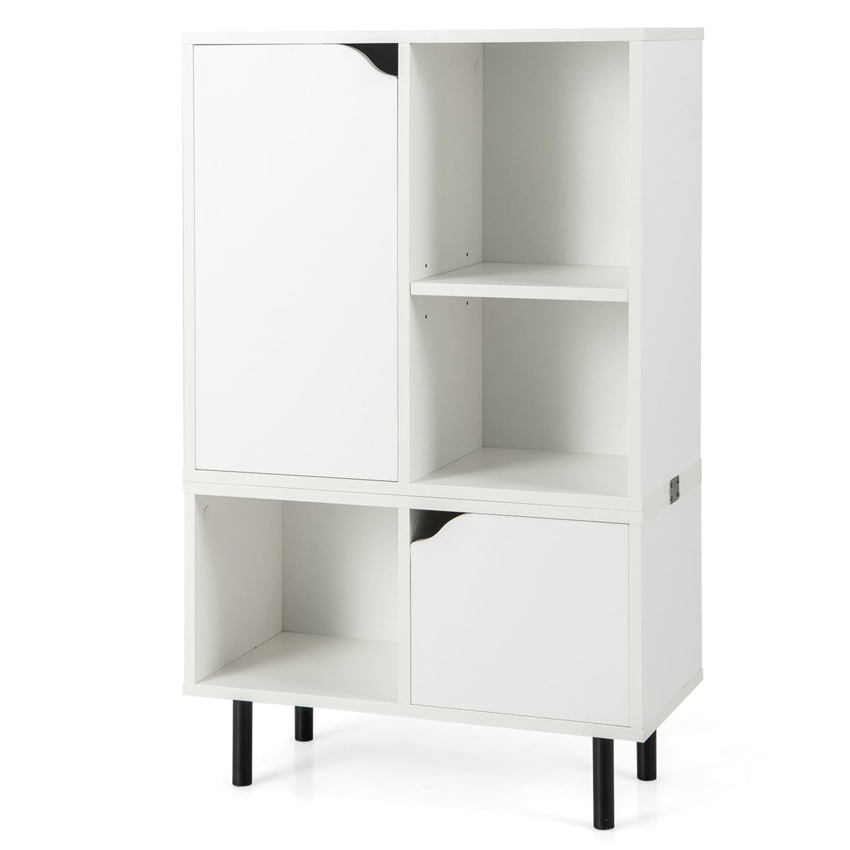 Stackable Bookcase with Adjustable Shelf and Cubes-White-Bookcases-DECOROLALA