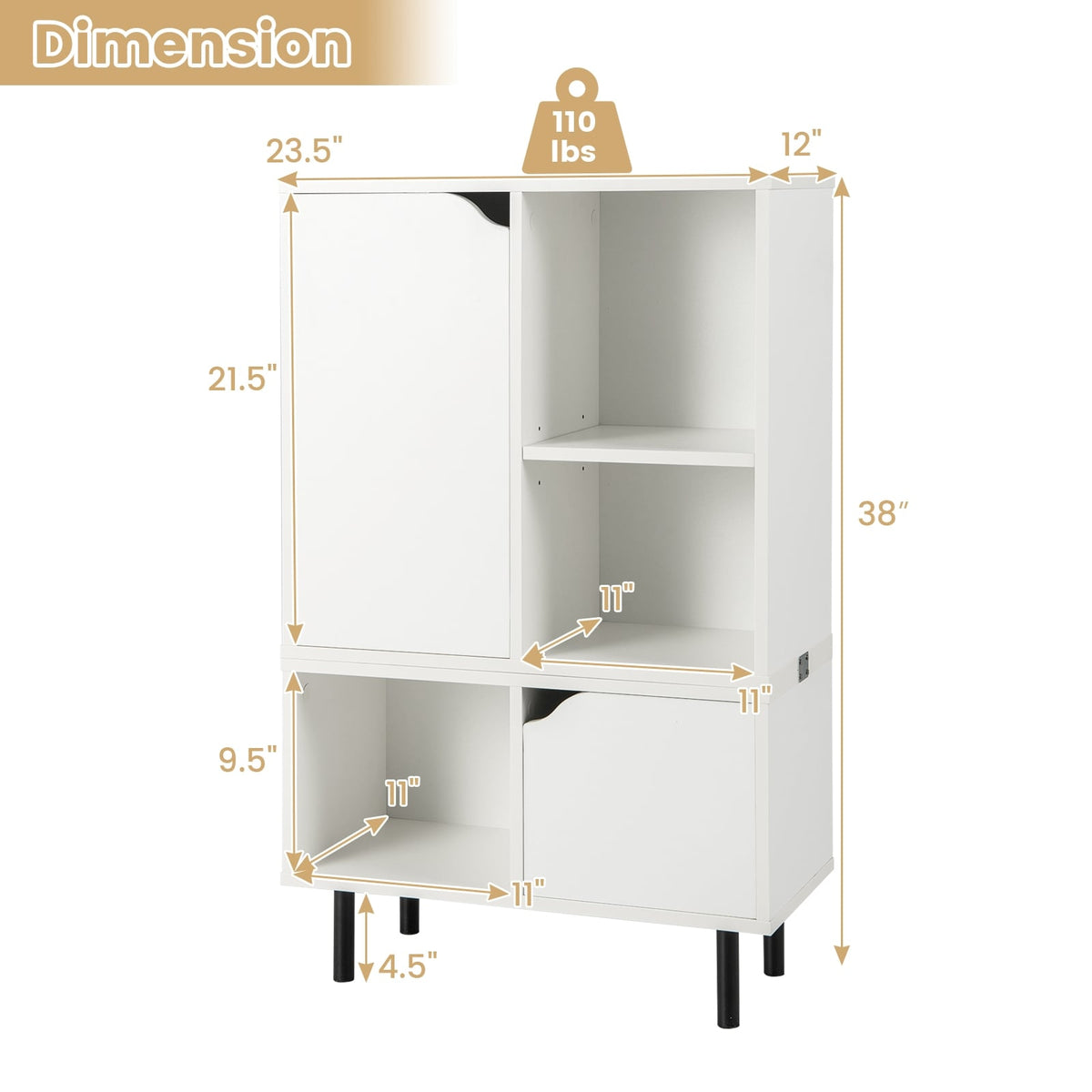 Stackable Bookcase with Adjustable Shelf and Cubes-White-Bookcases-DECOROLALA