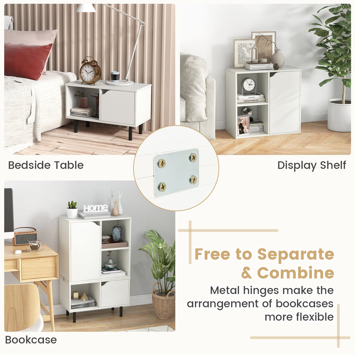 Stackable Bookcase with Adjustable Shelf and Cubes-White-Bookcases-DECOROLALA