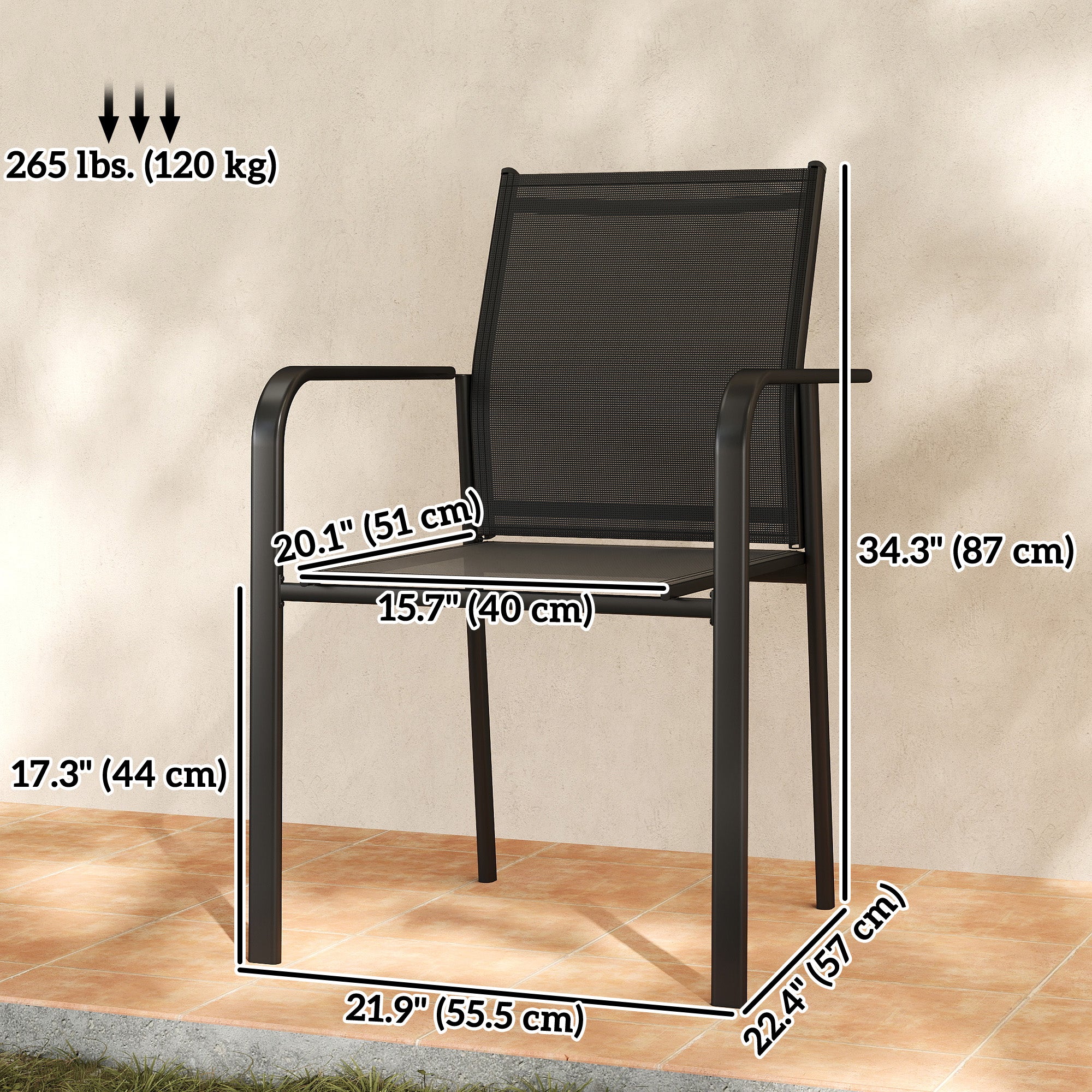 Stackable Patio Chairs Set of 4 Black Mesh-DECOROLALA