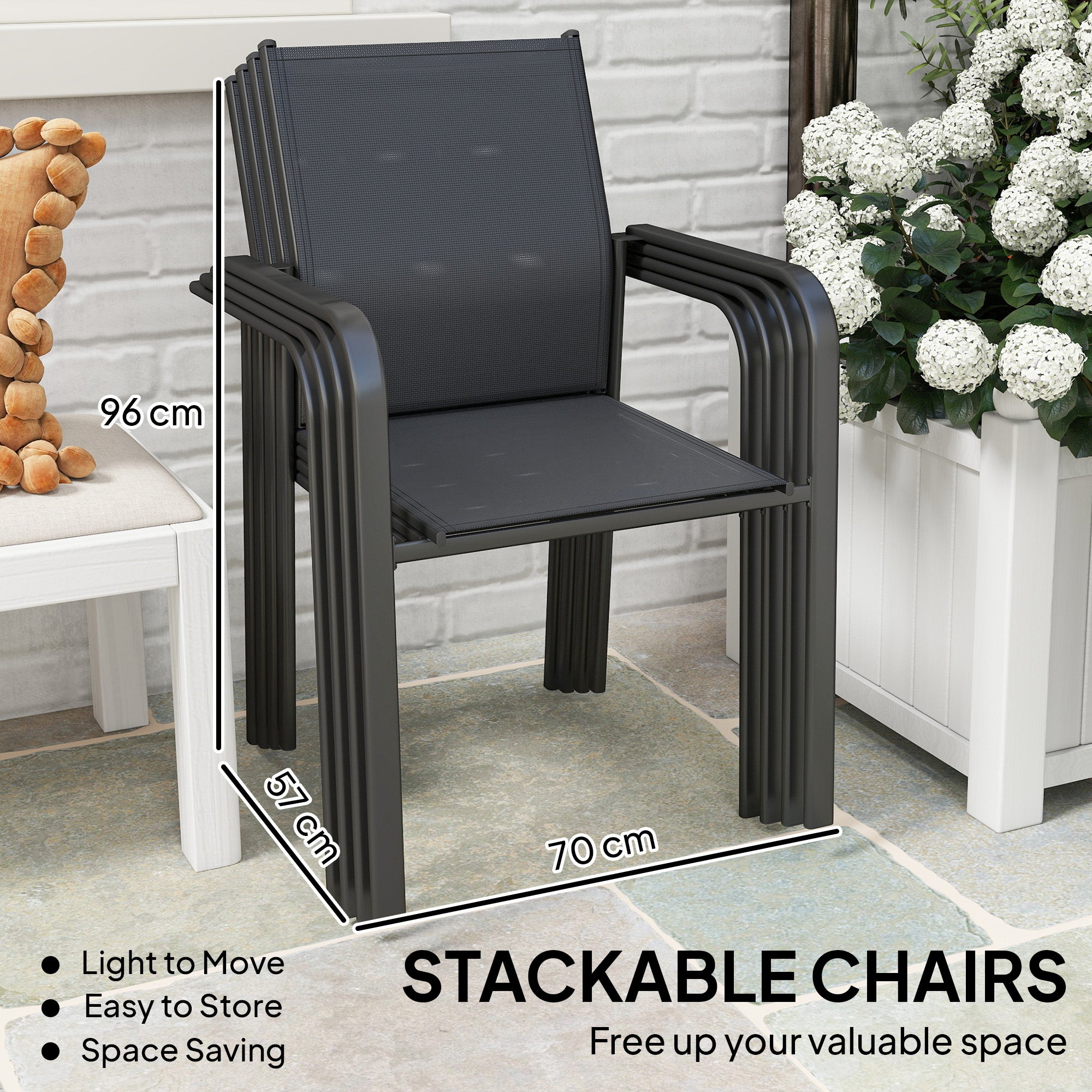 Stackable Patio Chairs Set of 4 Black Mesh-DECOROLALA