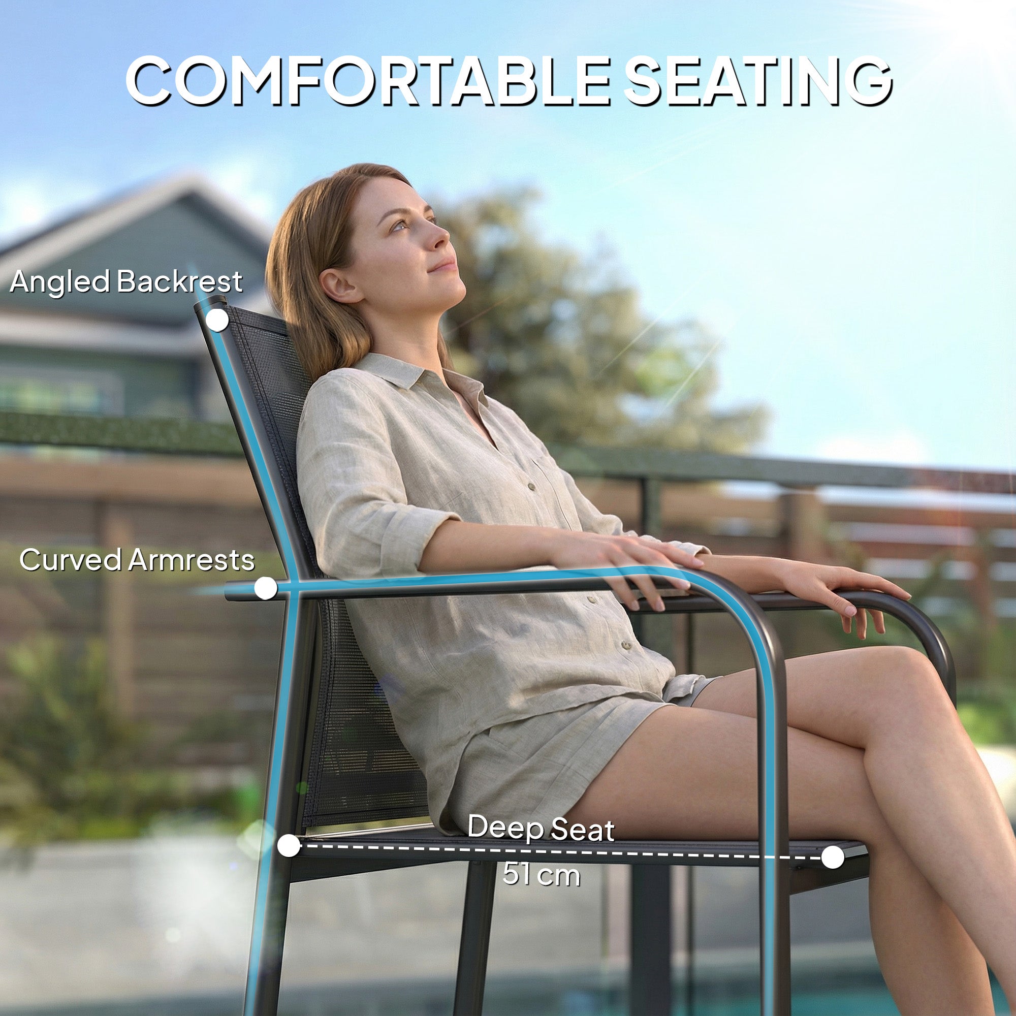 Stackable Patio Chairs Set of 4 Black Mesh-DECOROLALA