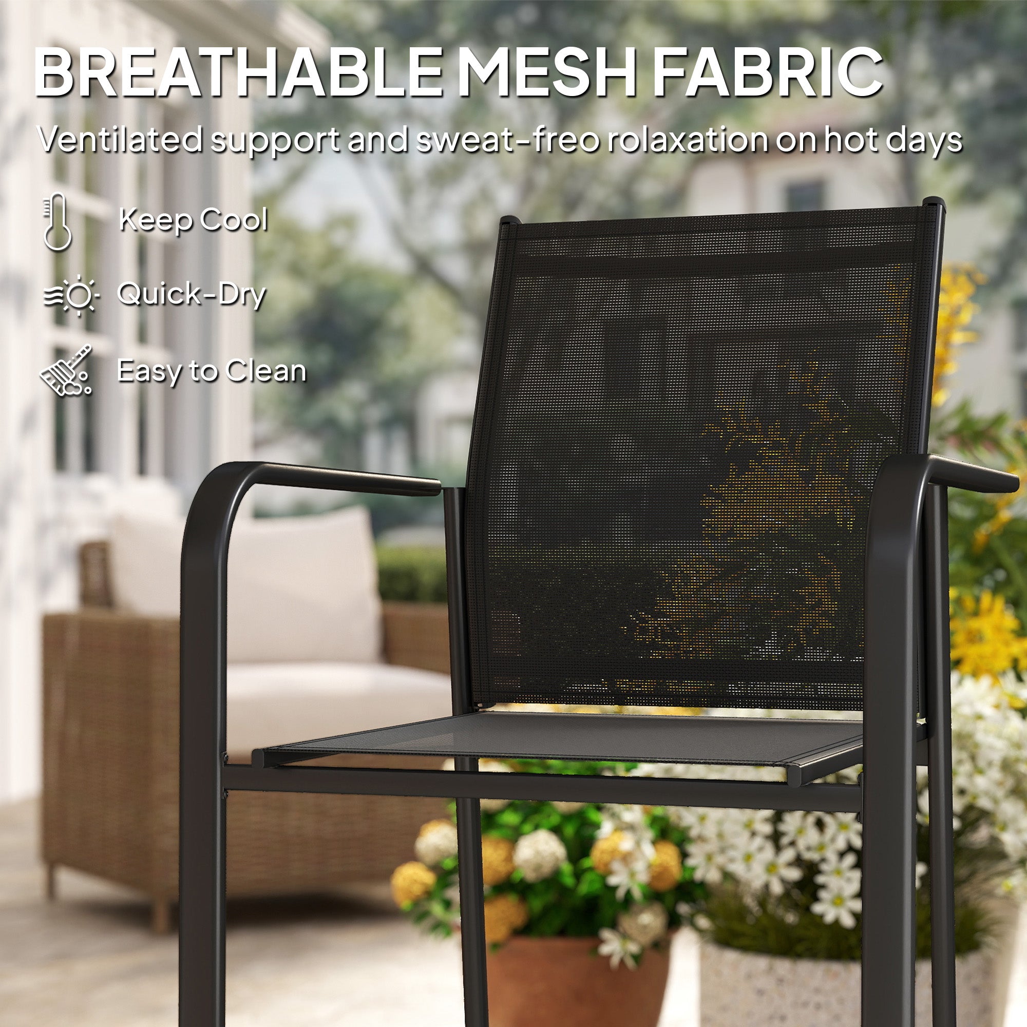 Stackable Patio Chairs Set of 4 Black Mesh-DECOROLALA