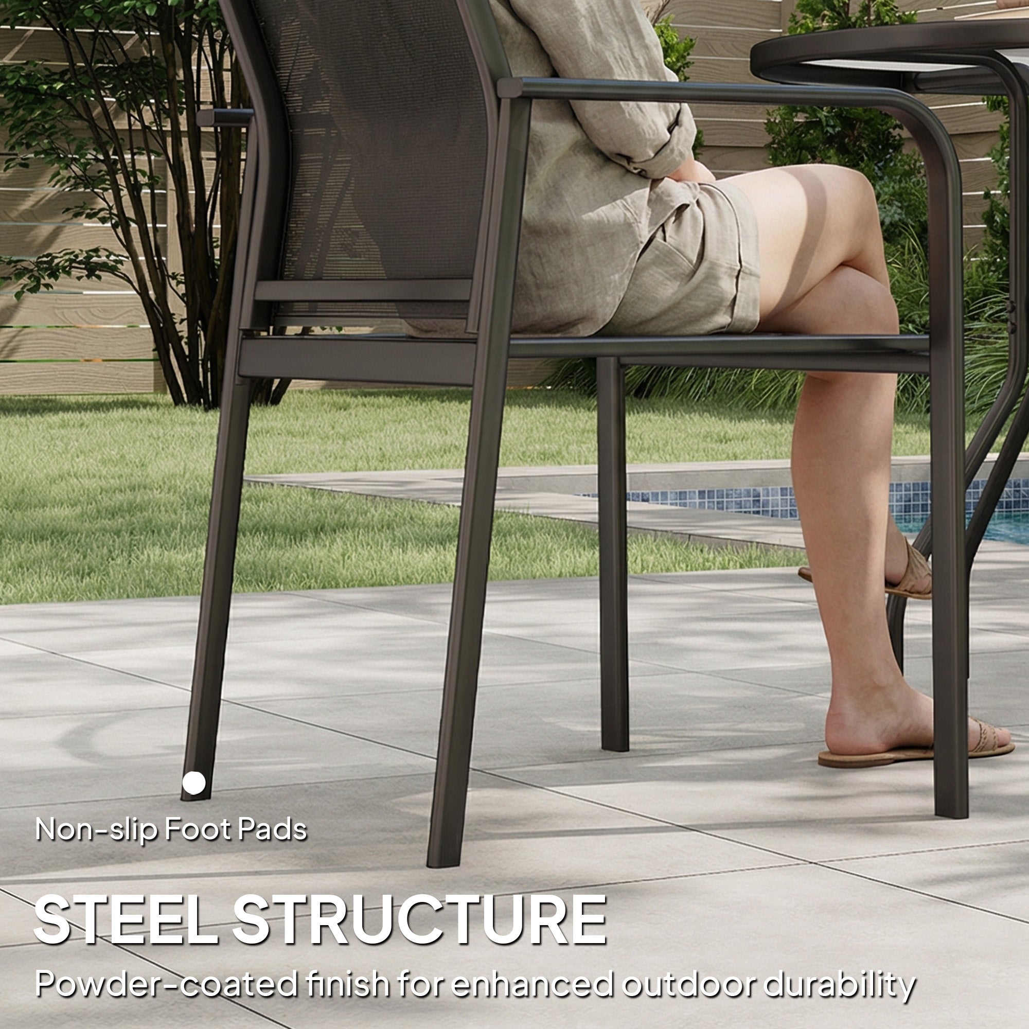 Stackable Patio Chairs Set of 4 Black Mesh-DECOROLALA