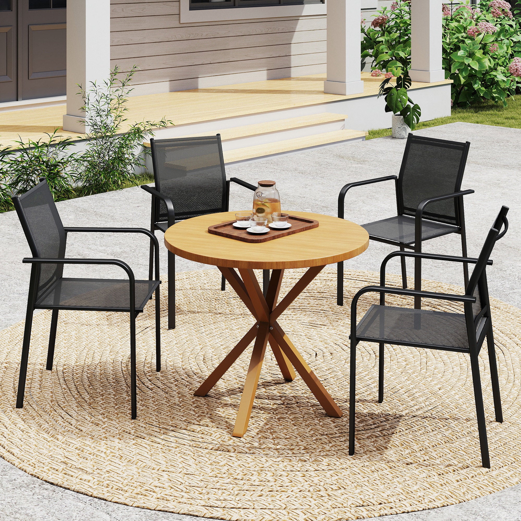 Stackable Patio Chairs Set of 4 Black Mesh-DECOROLALA