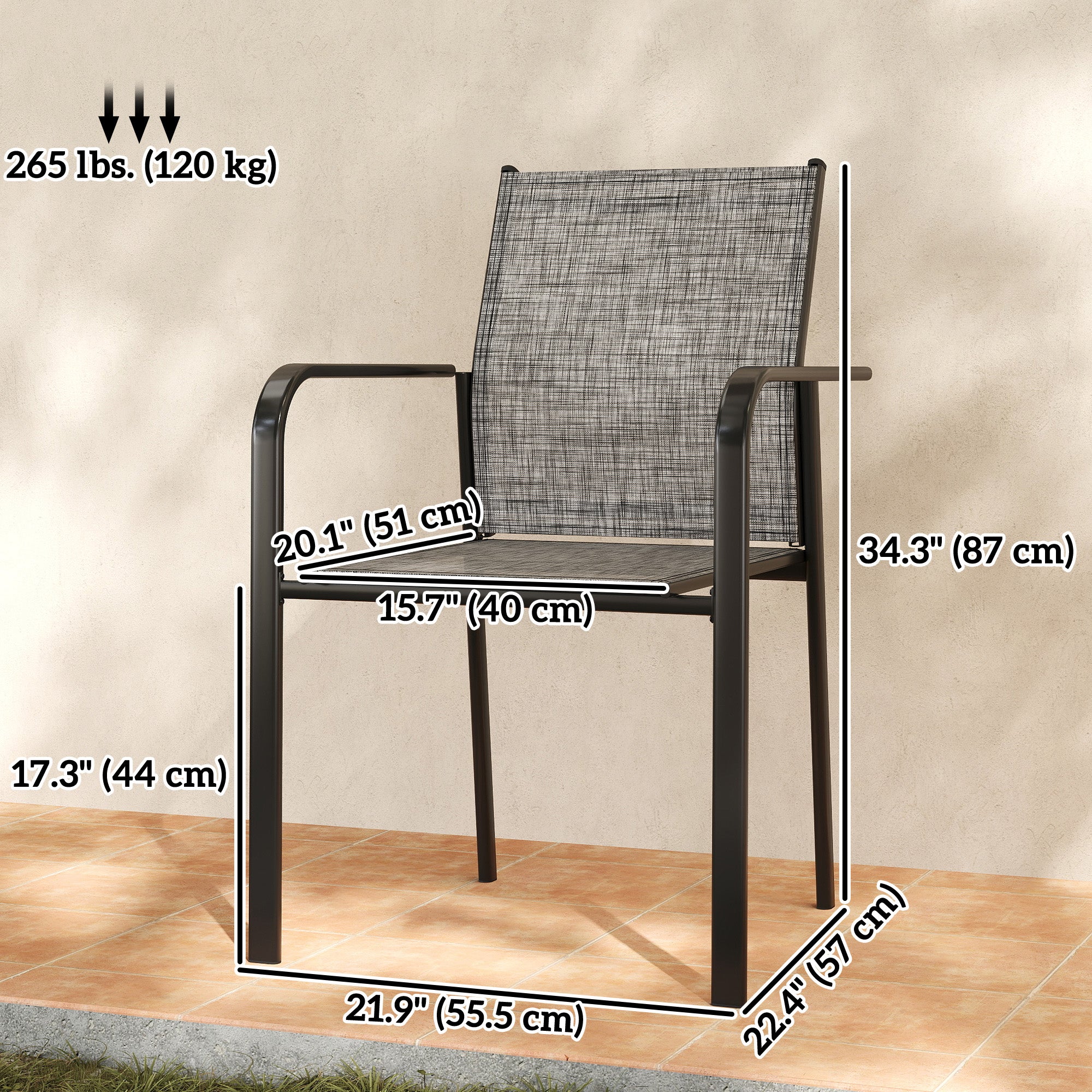 Stackable Patio Chairs Set of 4 Grey Mesh-DECOROLALA