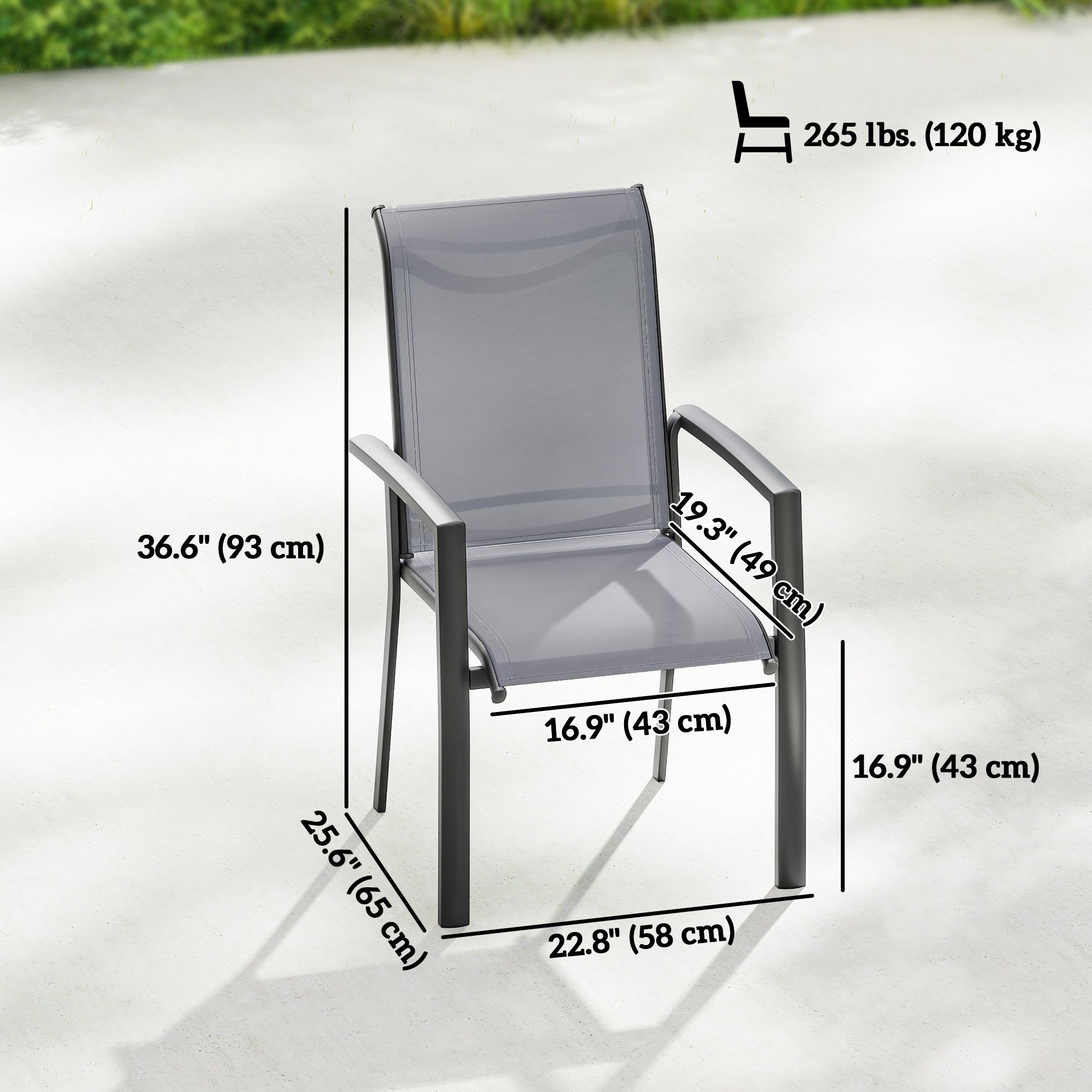 Stackable Patio Chairs Set of 4 Grey Mesh-DECOROLALA