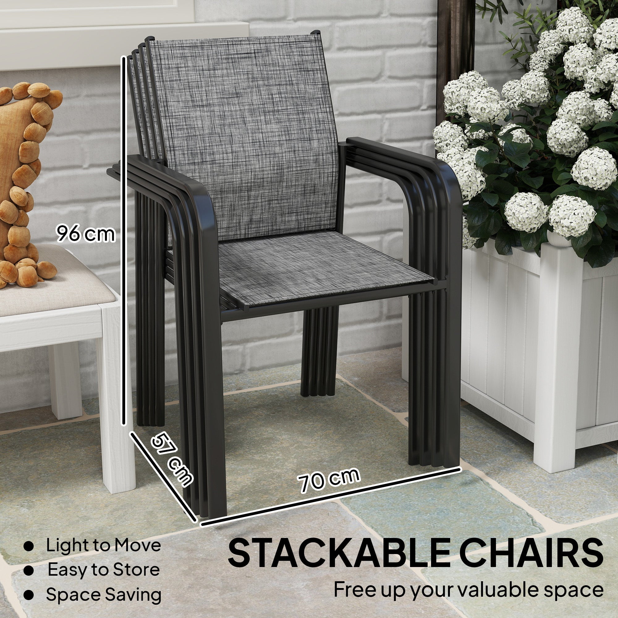 Stackable Patio Chairs Set of 4 Grey Mesh-DECOROLALA